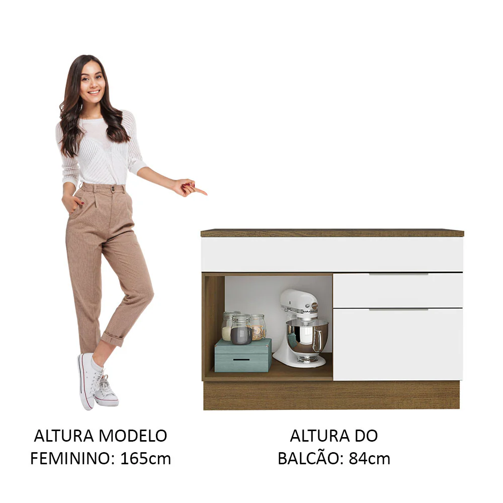 Balcão Cozinha 120 x 60 cm 1 Portas e 2 Gavetas (Com Tampo) Rustic/Branco Stella Madesa - Image 5