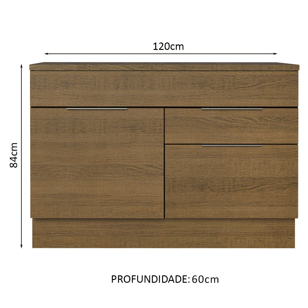 Balcão Cozinha 120 x 60 cm 1 Portas e 2 Gavetas (Com Tampo) Rustic Stella Madesa - Image 2