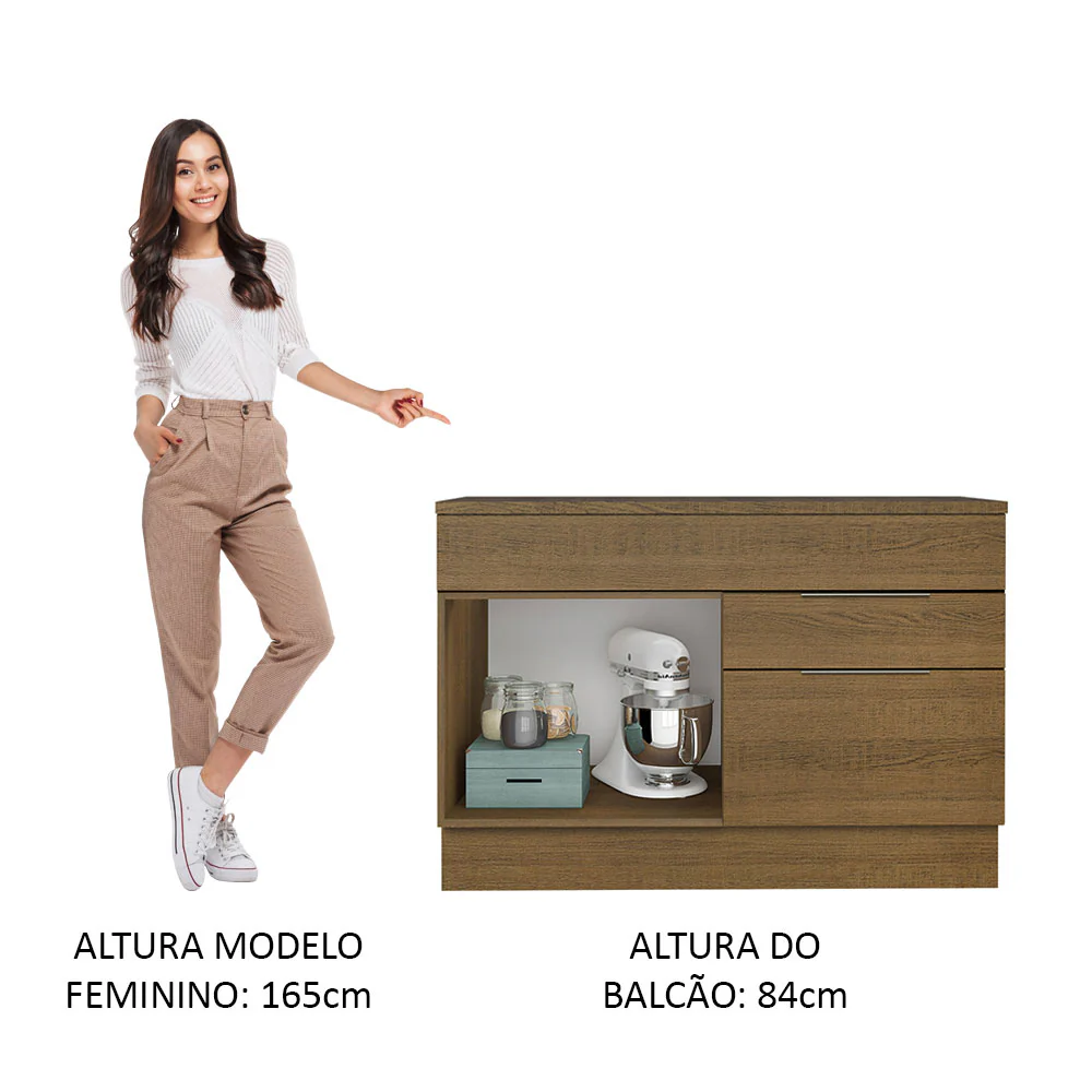 Balcão Cozinha 120 x 60 cm 1 Portas e 2 Gavetas (Com Tampo) Rustic Stella Madesa - Image 5