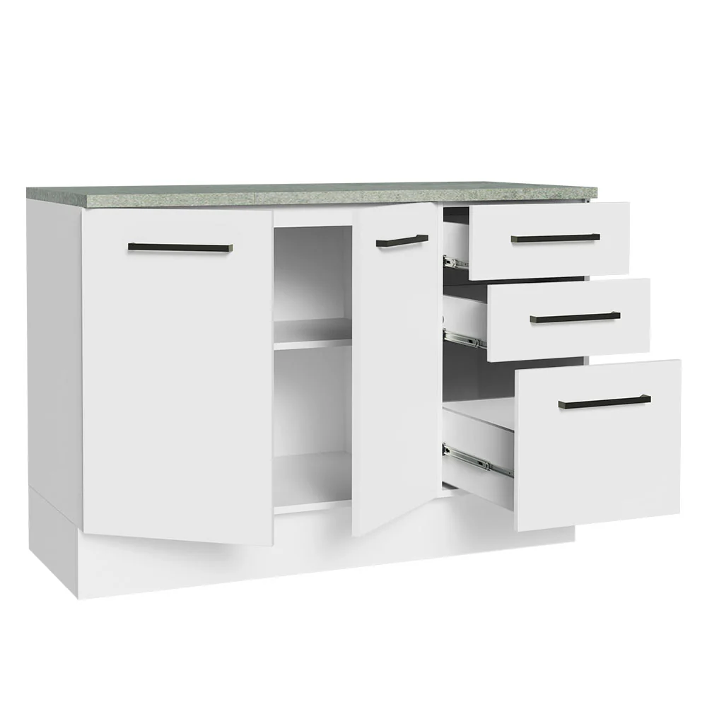 Balcão Cozinha 120 x 60 cm 2 Portas e 3 Gavetas (Com Tampo) Branco Agata Madesa - Image 4