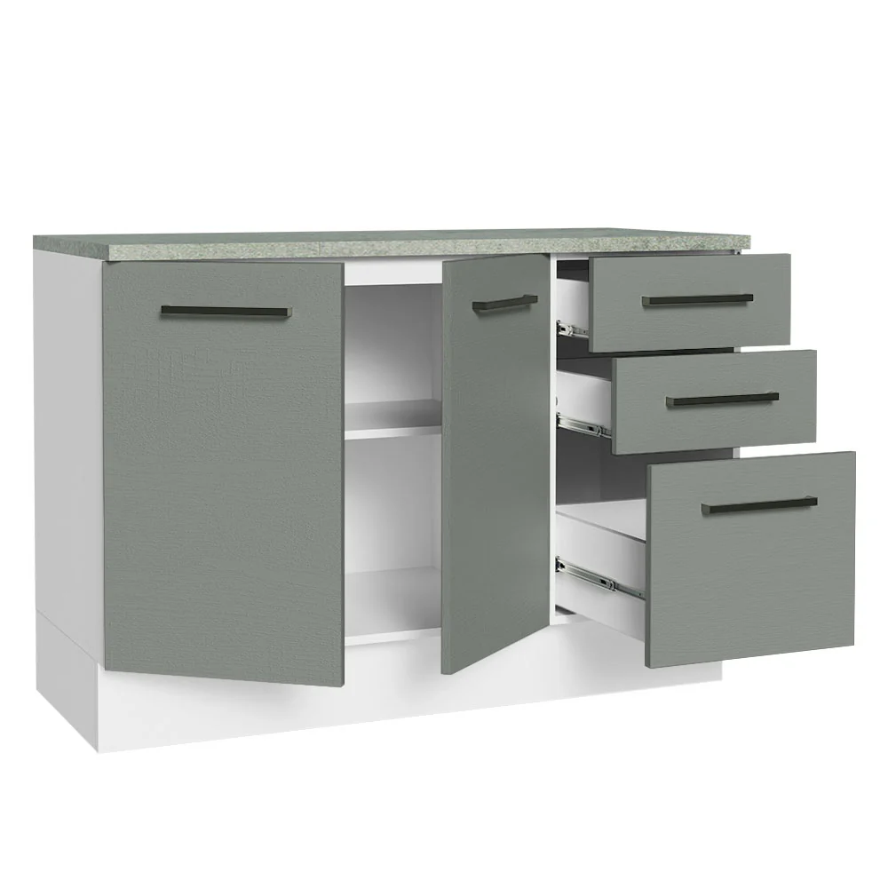 Balcão Cozinha 120 x 60 cm 2 Portas e 3 Gavetas (Com Tampo) Branco/Cinza Agata Madesa - Image 4