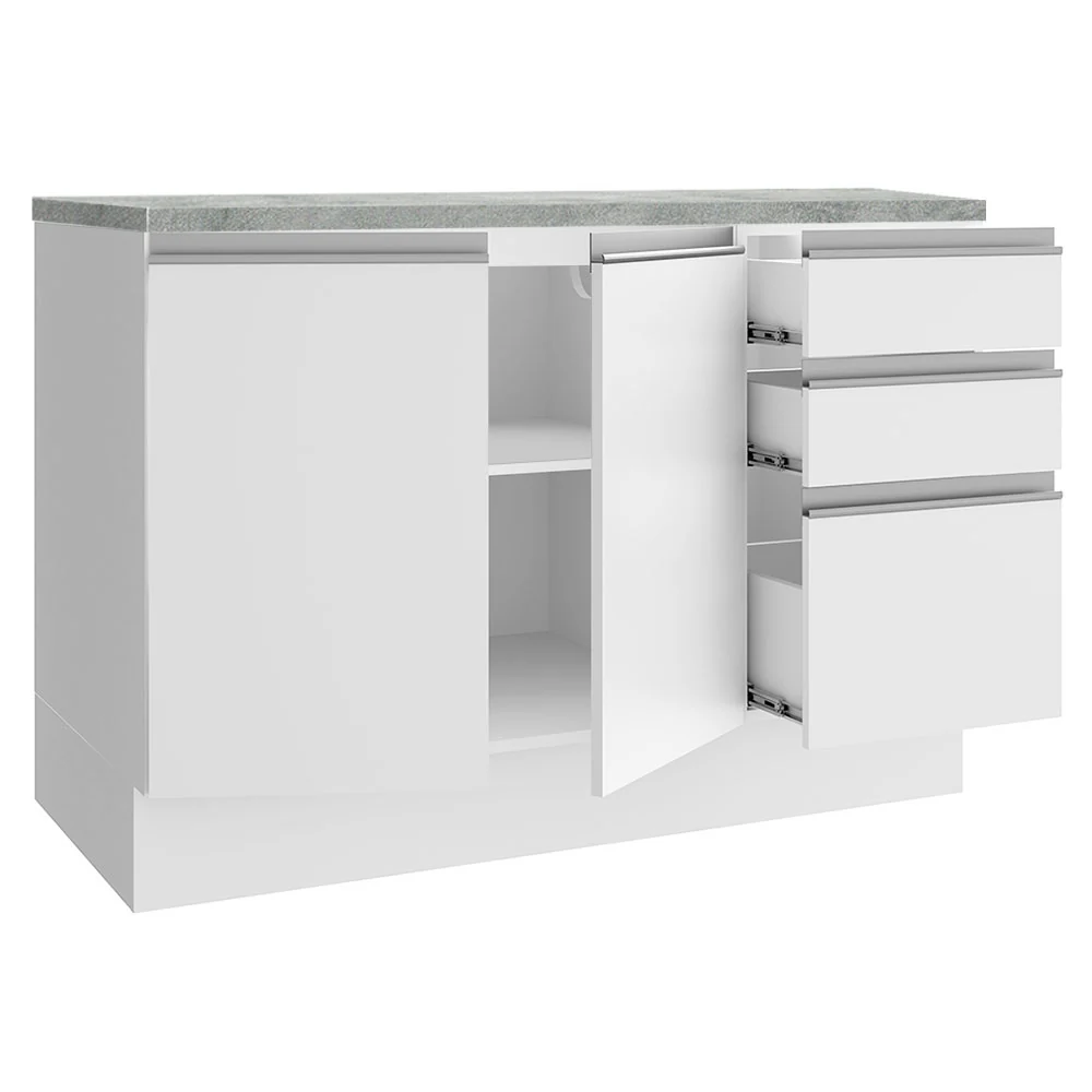 Balcão Cozinha 120 x 60 cm 2 Portas e 3 Gavetas (Com Tampo) Branco Glamy Madesa - Image 4