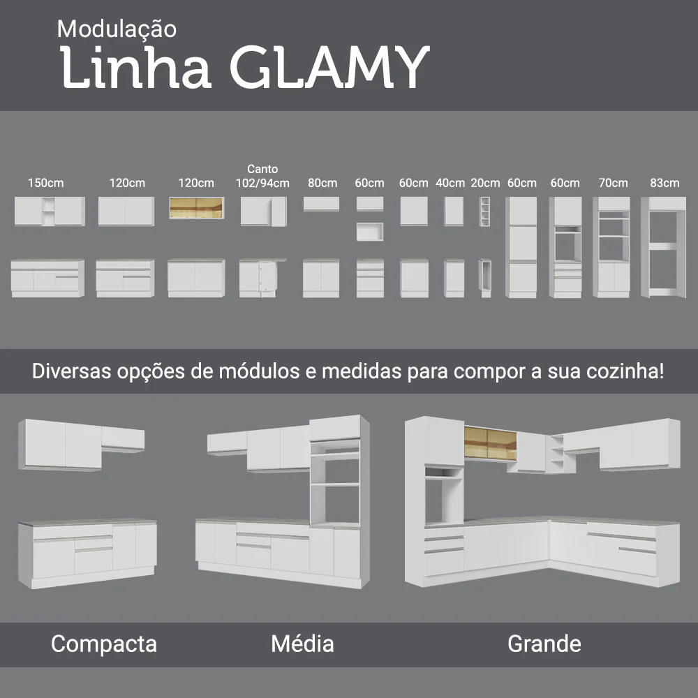 Balcão Cozinha 120 x 60 cm 2 Portas e 3 Gavetas (Com Tampo) Branco Glamy Madesa - Image 9