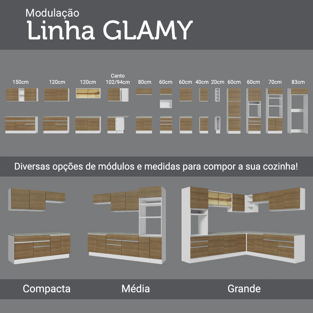 Balcão Cozinha 120 x 60 cm 2 Portas e 3 Gavetas (Com Tampo) Branco/Rustic Glamy Madesa - Image 9