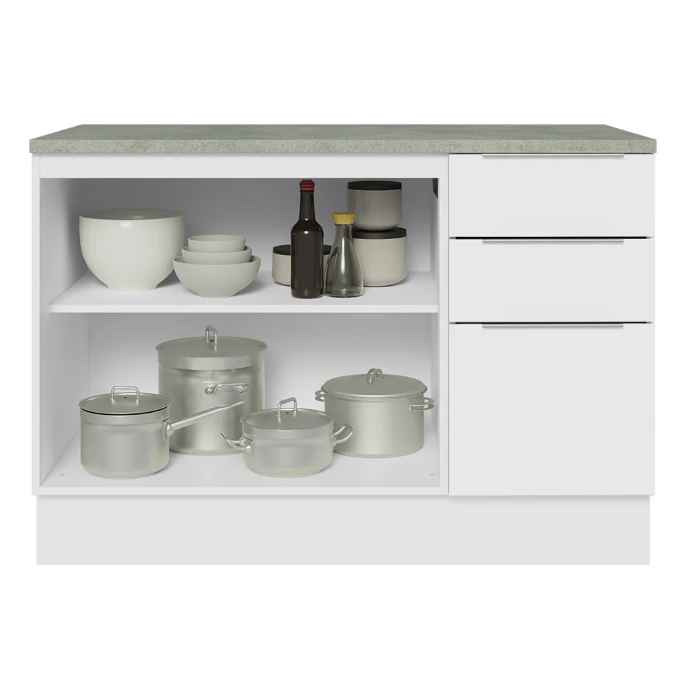 Balcão Cozinha 120 x 60 cm 2 Portas e 3 Gavetas (Com Tampo) Branco Stella Madesa - Image 4
