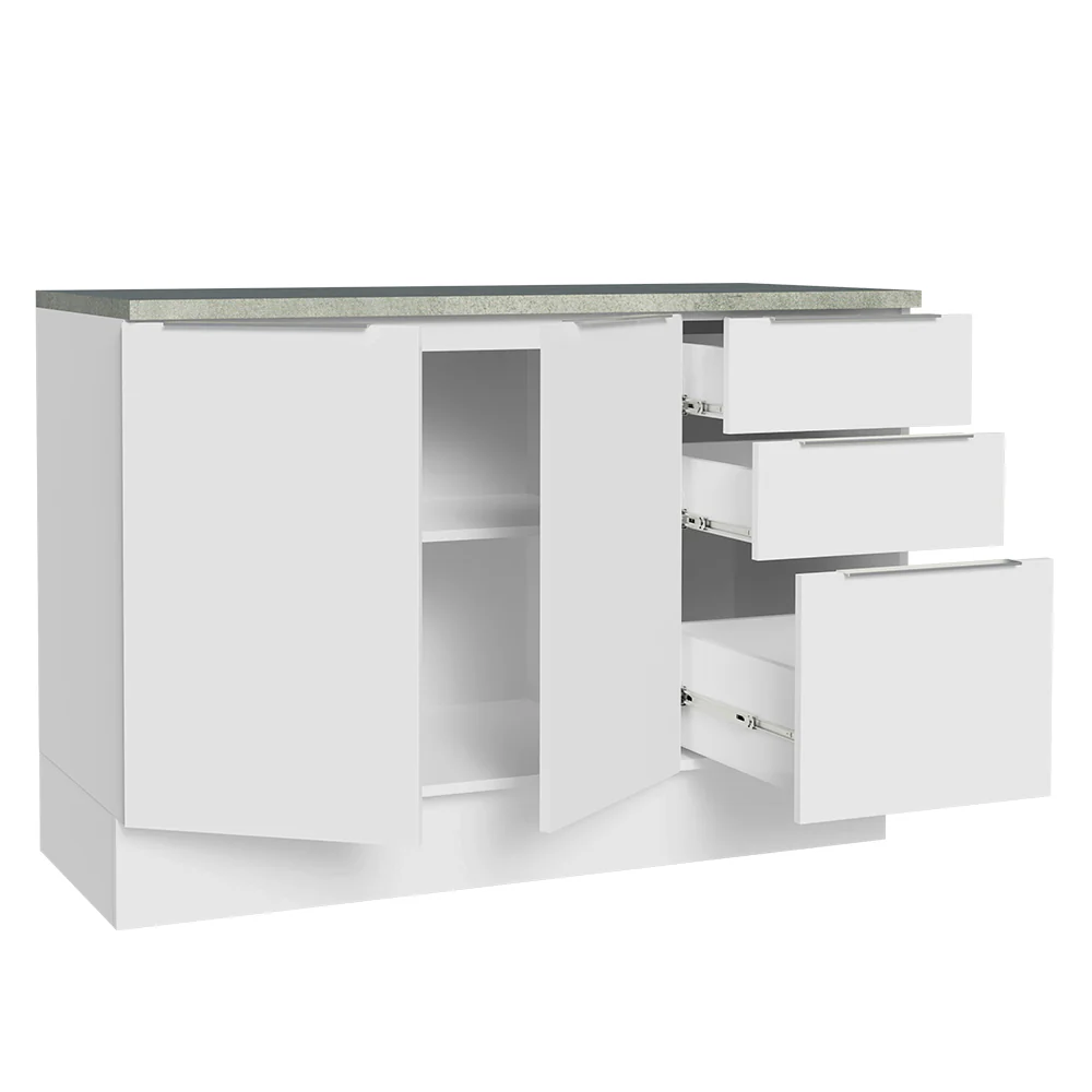 Balcão Cozinha 120 x 60 cm 2 Portas e 3 Gavetas (Com Tampo) Branco Stella Madesa - Image 5