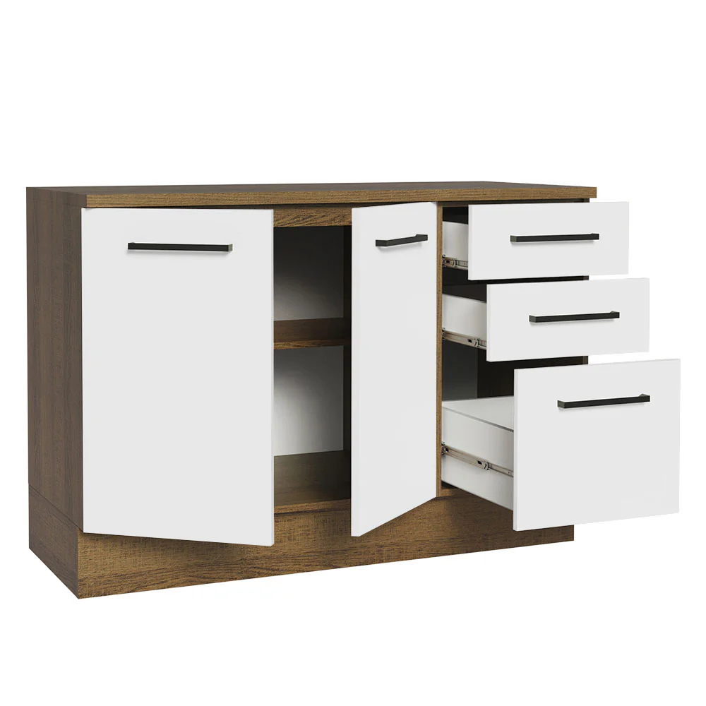 Balcão Cozinha 120 x 60 cm 2 Portas e 3 Gavetas (Com Tampo) Rustic/Branco Agata Madesa - Image 4