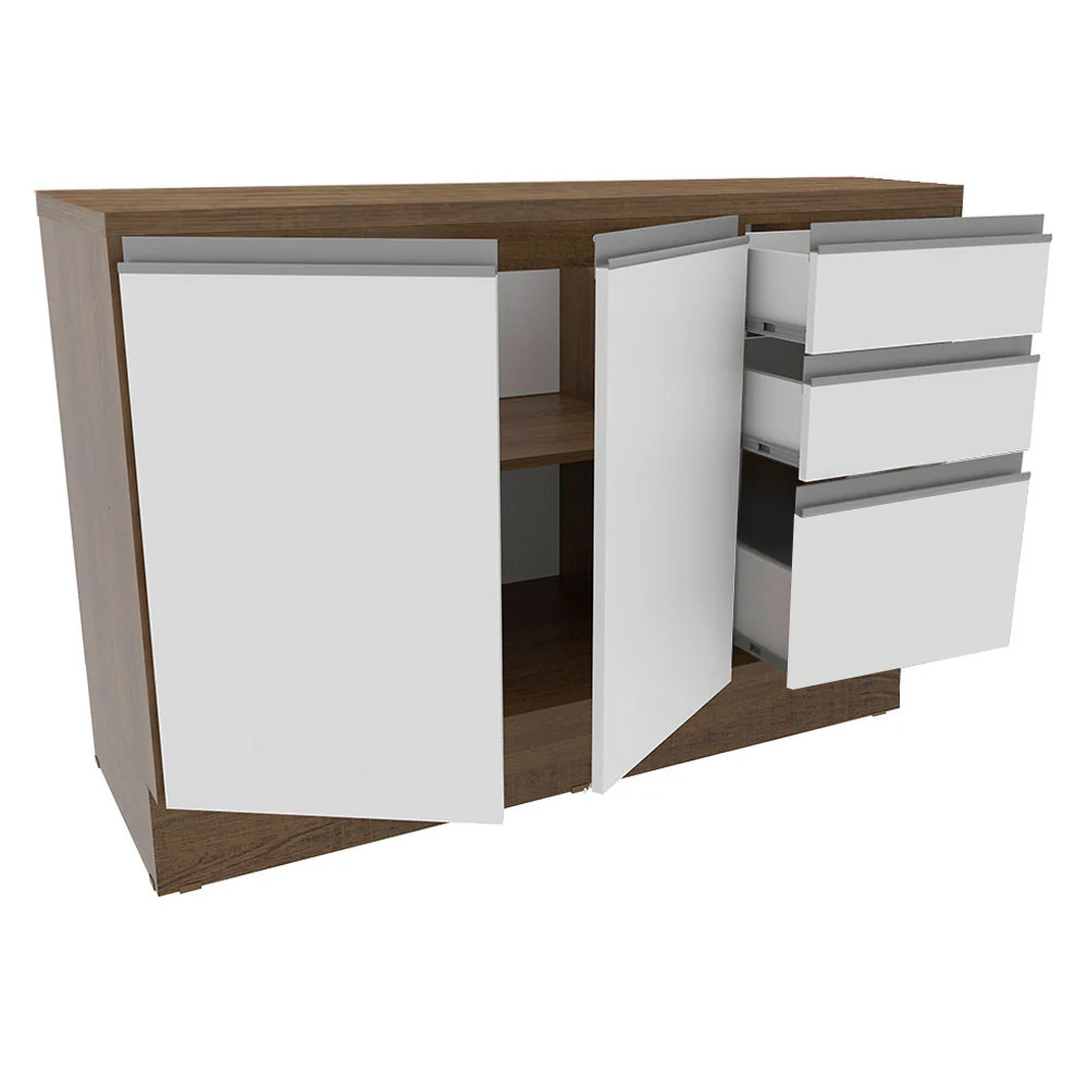Balcão Cozinha 120 x 60 cm 2 Portas e 3 Gavetas (Com Tampo) Rustic/Branco Glamy Madesa - Image 4