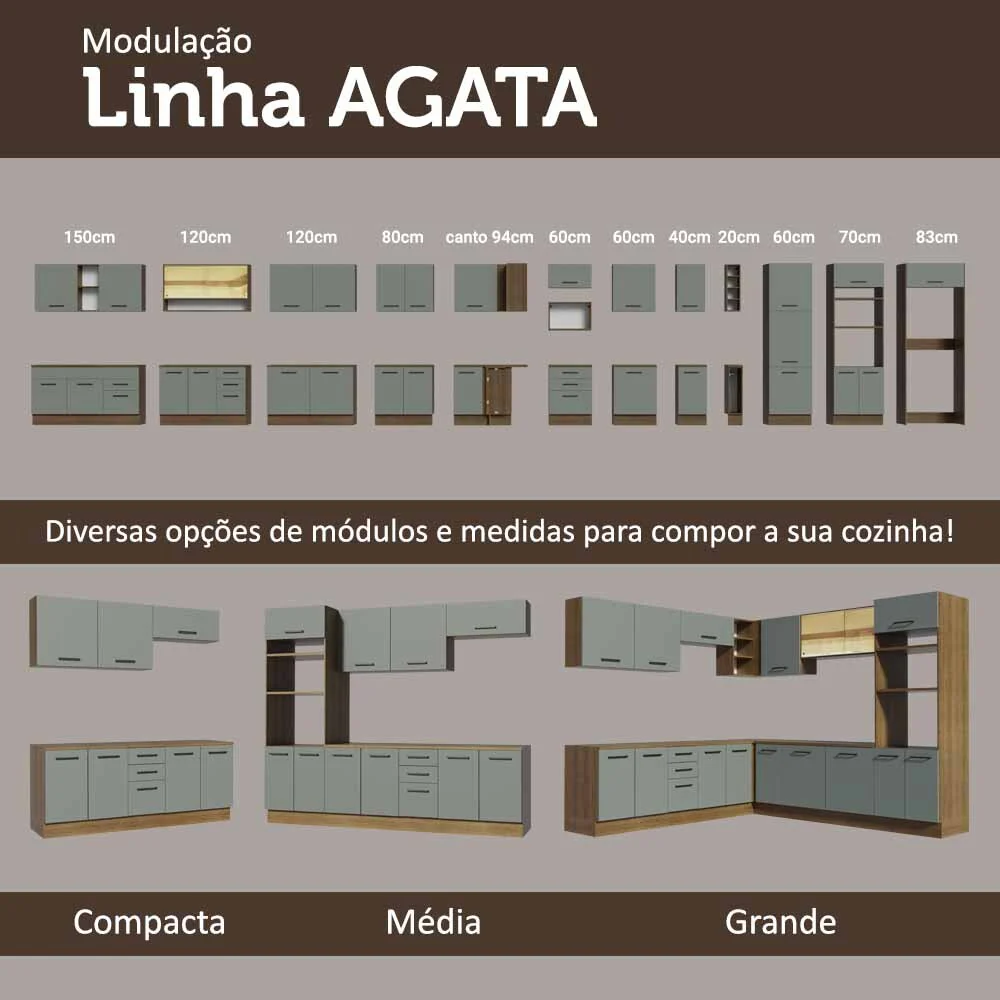 Balcão Cozinha 120 x 60 cm 2 Portas e 3 Gavetas (Com Tampo) Rustic/Cinza Agata Madesa - Image 9
