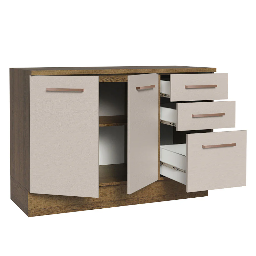 Balcão Cozinha 120 x 60 cm 2 Portas e 3 Gavetas (Com Tampo) Rustic/Crema Agata Madesa - Image 4