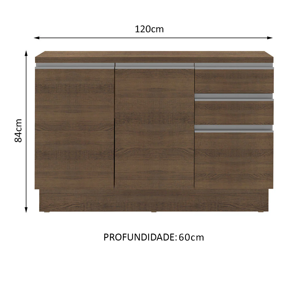 Balcão Cozinha 120 x 60 cm 2 Portas e 3 Gavetas (Com Tampo) Rustic Glamy Madesa - Image 3