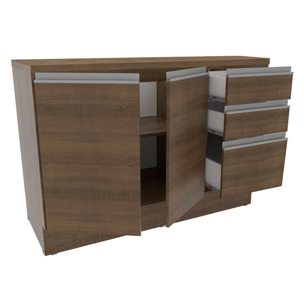 Balcão Cozinha 120 x 60 cm 2 Portas e 3 Gavetas (Com Tampo) Rustic Glamy Madesa - Image 4