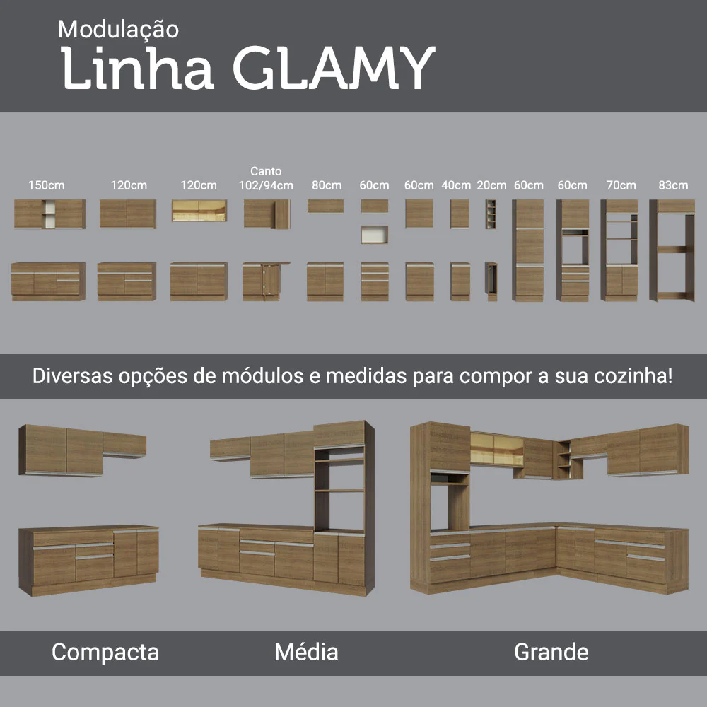 Balcão Cozinha 120 x 60 cm 2 Portas e 3 Gavetas (Com Tampo) Rustic Glamy Madesa - Image 9