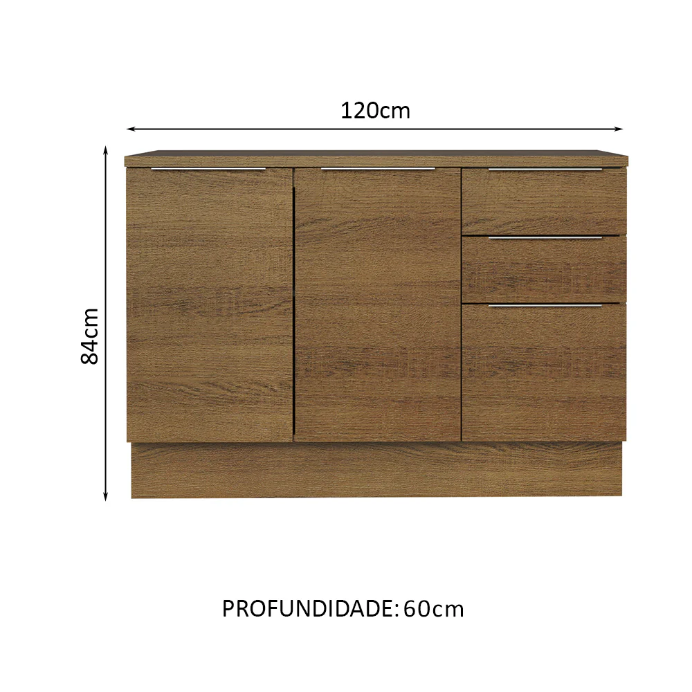 Balcão Cozinha 120 x 60 cm 2 Portas e 3 Gavetas (Com Tampo) Rustic Stella Madesa - Image 2