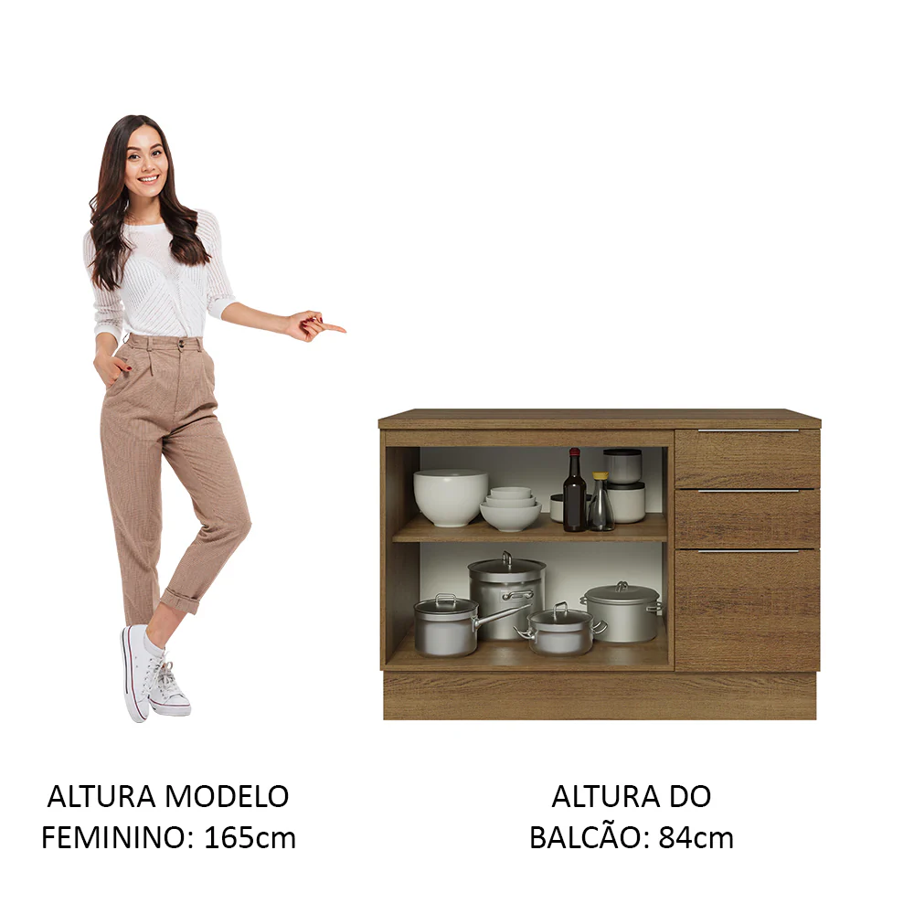 Balcão Cozinha 120 x 60 cm 2 Portas e 3 Gavetas (Com Tampo) Rustic Stella Madesa - Image 6