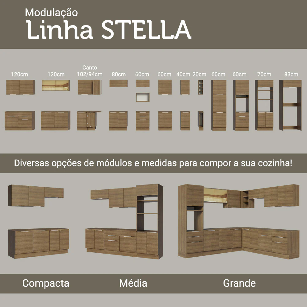 Balcão Cozinha 120 x 60 cm 2 Portas e 3 Gavetas (Com Tampo) Rustic Stella Madesa - Image 9