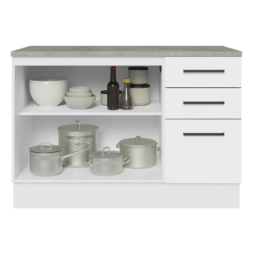 Balcão Cozinha 2 Portas e 3 Gavetas (Com Tampo) Branco Agata Madesa - Image 4