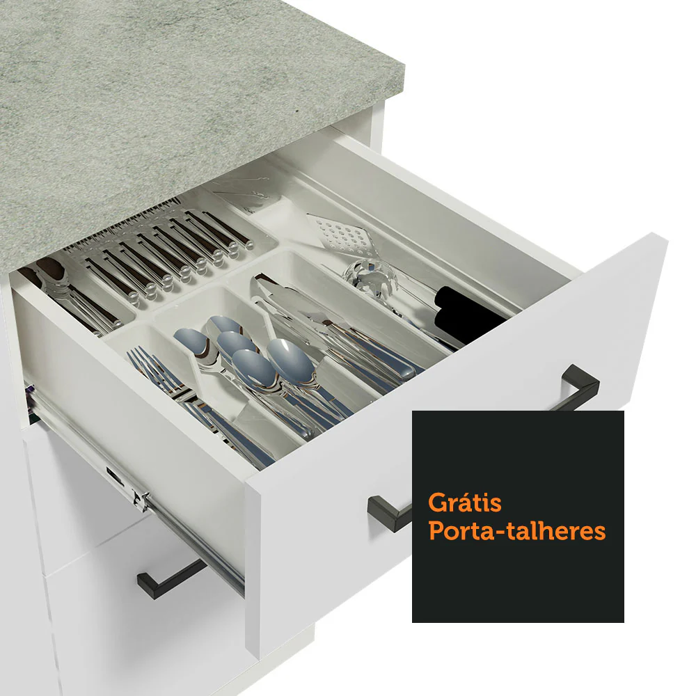 Balcão Cozinha 2 Portas e 3 Gavetas (Com Tampo) Branco Agata Madesa - Image 9