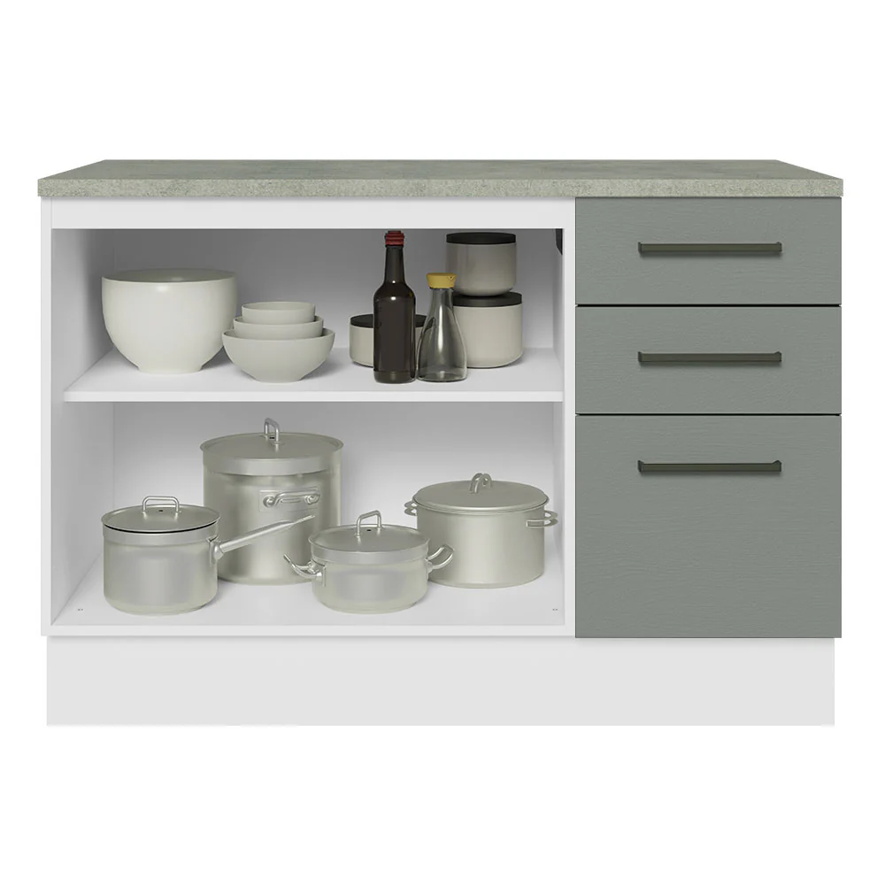 Balcão Cozinha 2 Portas e 3 Gavetas (Com Tampo) Branco/Cinza Agata Madesa - Image 4