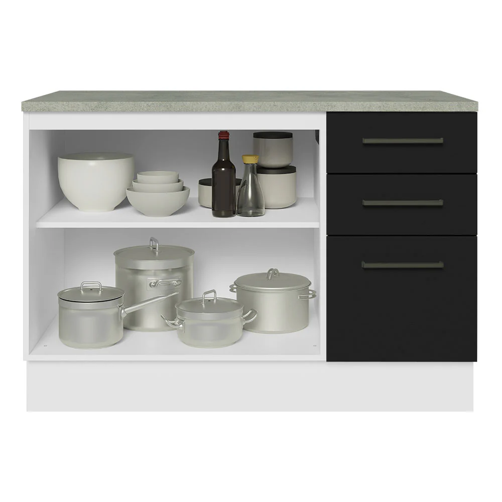 Balcão Cozinha 2 Portas e 3 Gavetas (Com Tampo) Branco/Preto Agata Madesa - Image 4