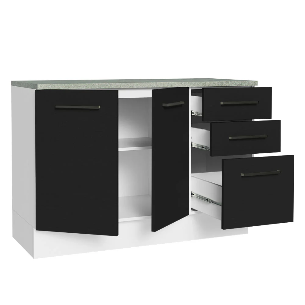 Balcão Cozinha 2 Portas e 3 Gavetas (Com Tampo) Branco/Preto Agata Madesa - Image 5