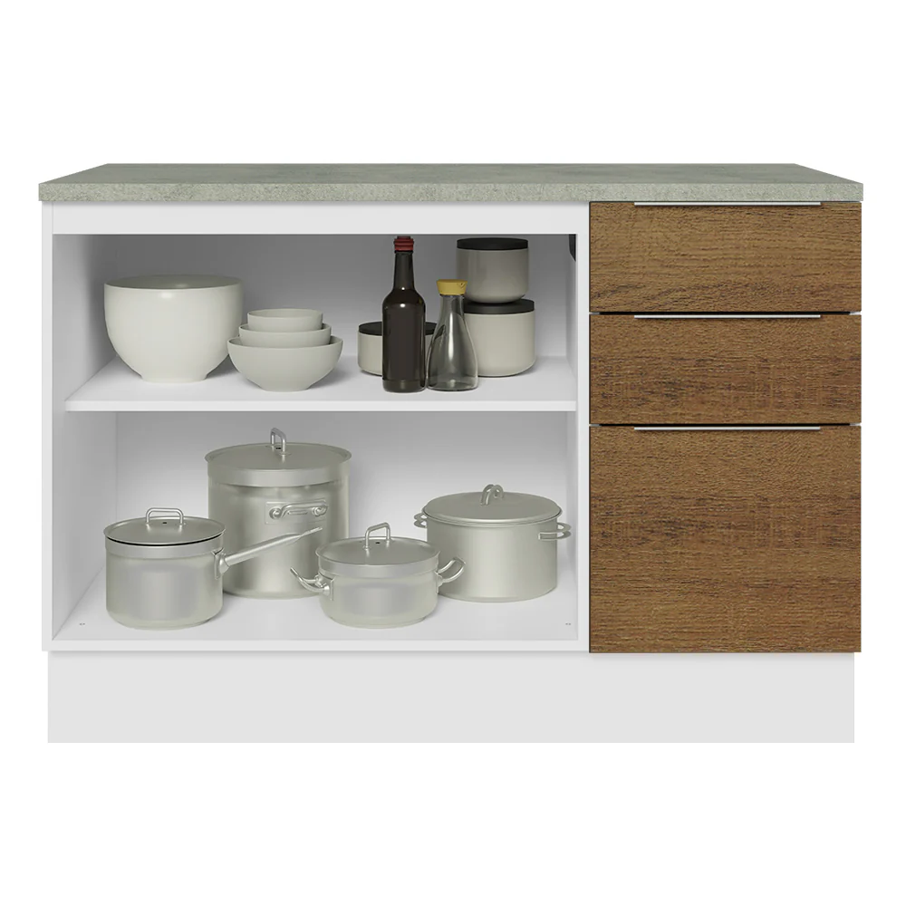 Balcão Cozinha 2 Portas e 3 Gavetas (Com Tampo) Branco/Rustic Stella Madesa - Image 4