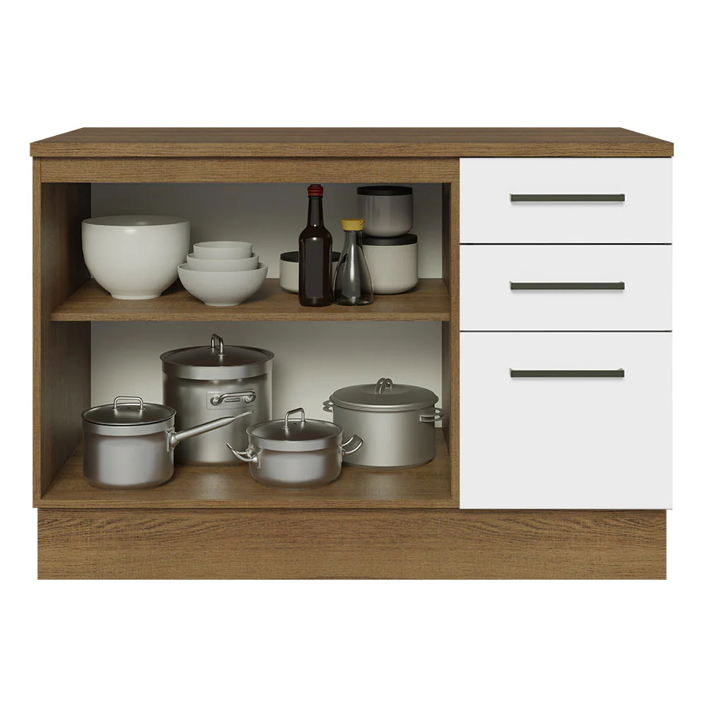 Balcão Cozinha 2 Portas e 3 Gavetas (Com Tampo) Rustic/Branco Agata Madesa - Image 4