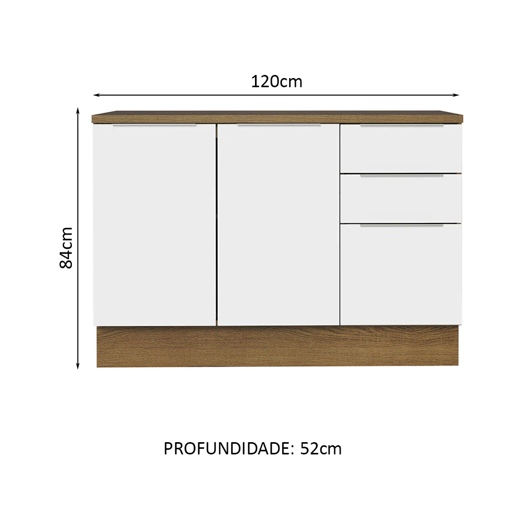 Balcão Cozinha 2 Portas e 3 Gavetas (Com Tampo) Rustic/Branco Stella Madesa - Image 2