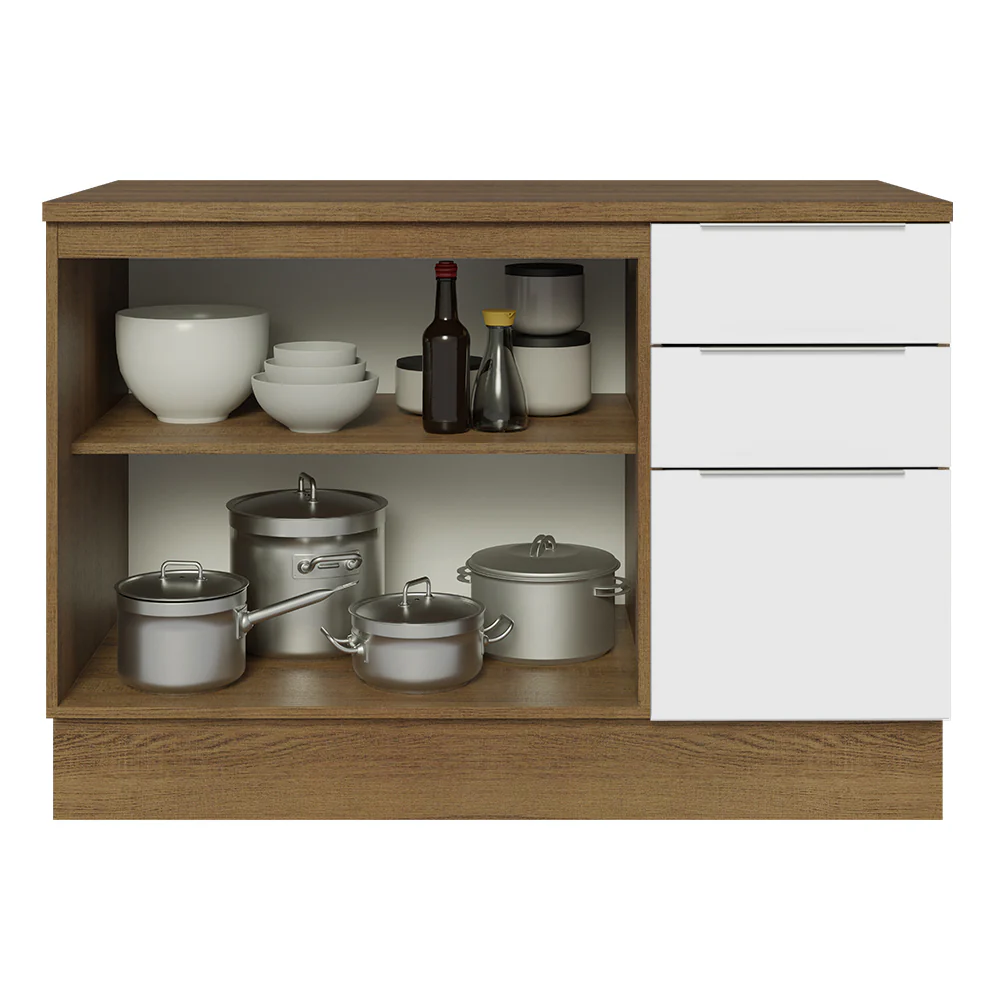 Balcão Cozinha 2 Portas e 3 Gavetas (Com Tampo) Rustic/Branco Stella Madesa - Image 4