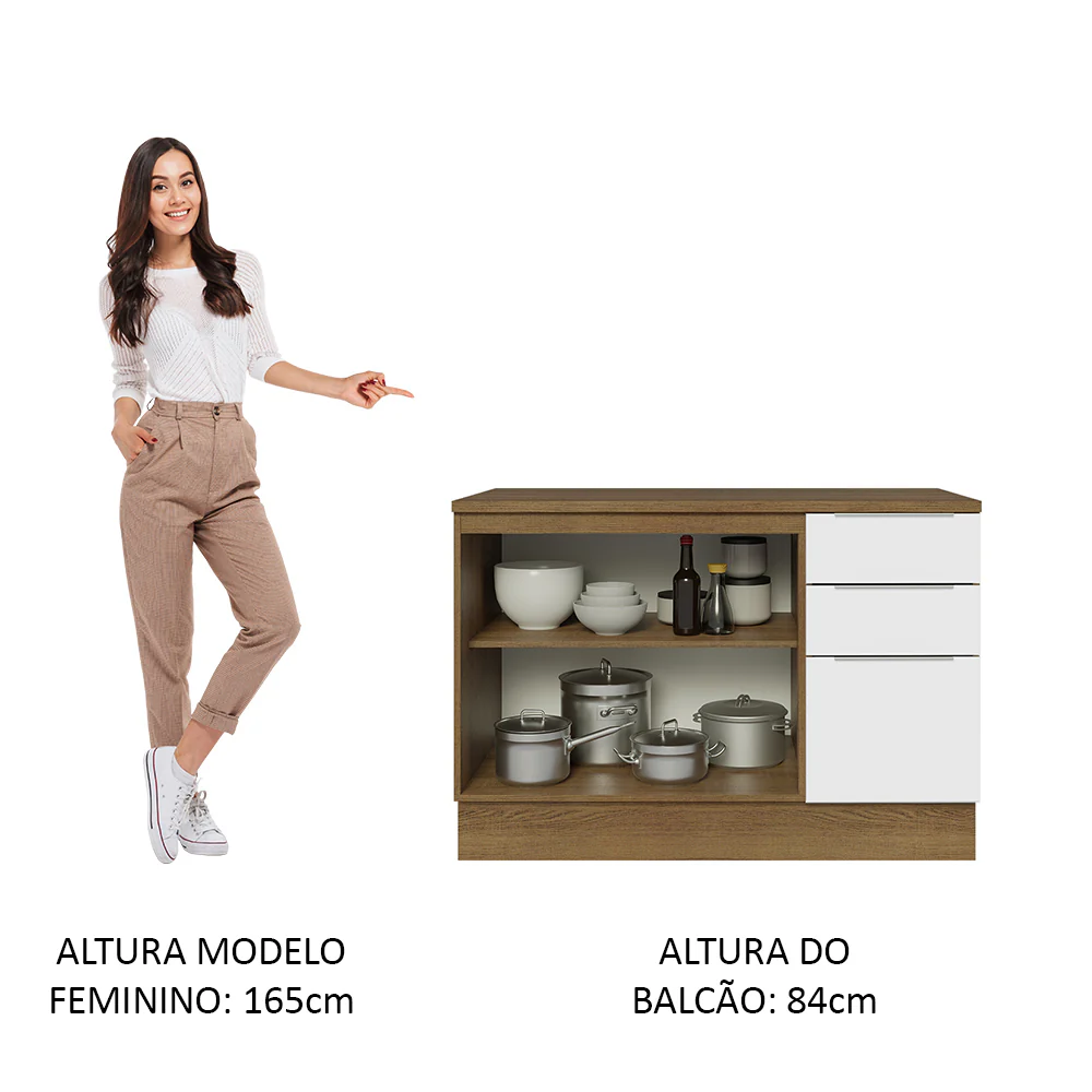 Balcão Cozinha 2 Portas e 3 Gavetas (Com Tampo) Rustic/Branco Stella Madesa - Image 6
