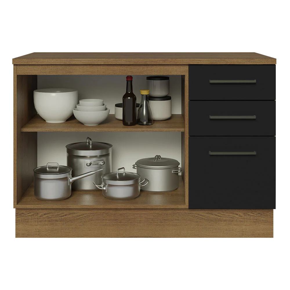 Balcão Cozinha 2 Portas e 3 Gavetas (Com Tampo) Rustic/Preto Agata Madesa - Image 4