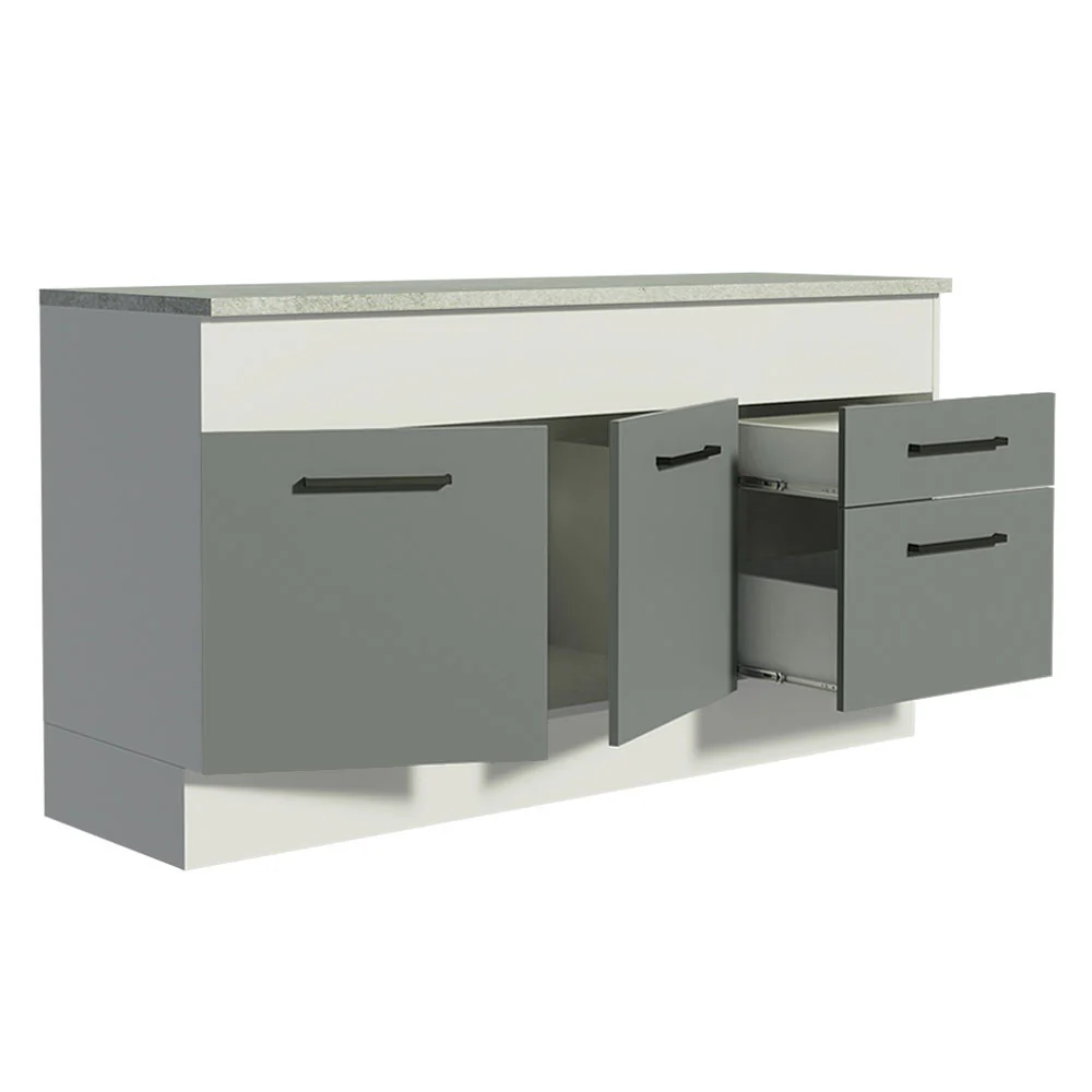 Balcão Madesa Agata 150 cm 2 Portas e 2 Gavetas (Com Tampo) Branco/Cinza - Image 4