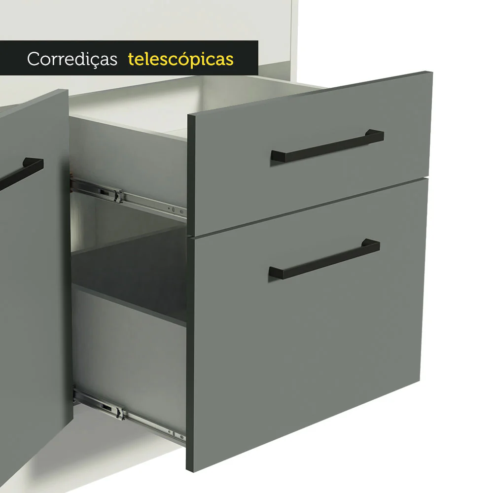 Balcão Madesa Agata 150 cm 2 Portas e 2 Gavetas (Com Tampo) Branco/Cinza - Image 6