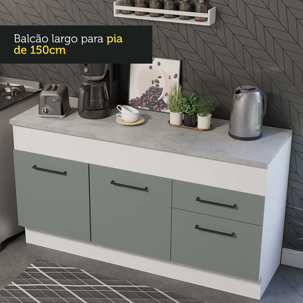 Balcão Madesa Agata 150 cm 2 Portas e 2 Gavetas (Com Tampo) Branco/Cinza - Image 7