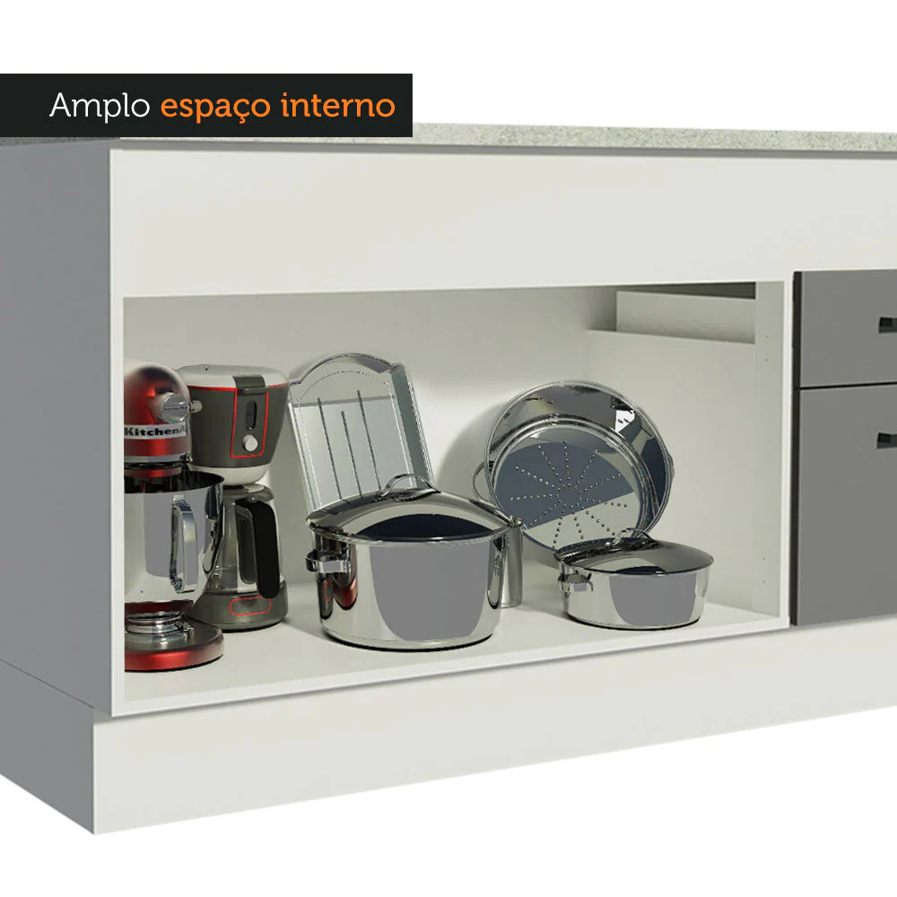 Balcão Madesa Agata 150 cm 2 Portas e 2 Gavetas (Com Tampo) Branco/Cinza - Image 8