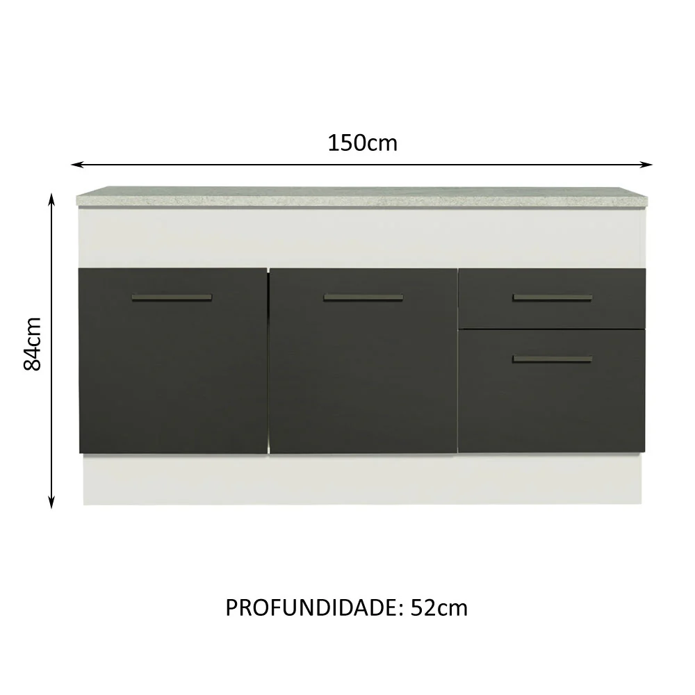 Balcão Madesa Agata 150 cm 2 Portas e 2 Gavetas (Com Tampo) Branco/Preto - Image 3