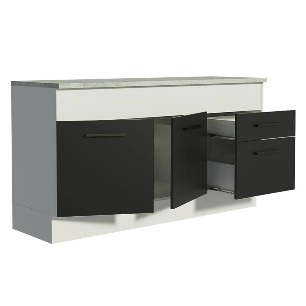 Balcão Madesa Agata 150 cm 2 Portas e 2 Gavetas (Com Tampo) Branco/Preto - Image 4