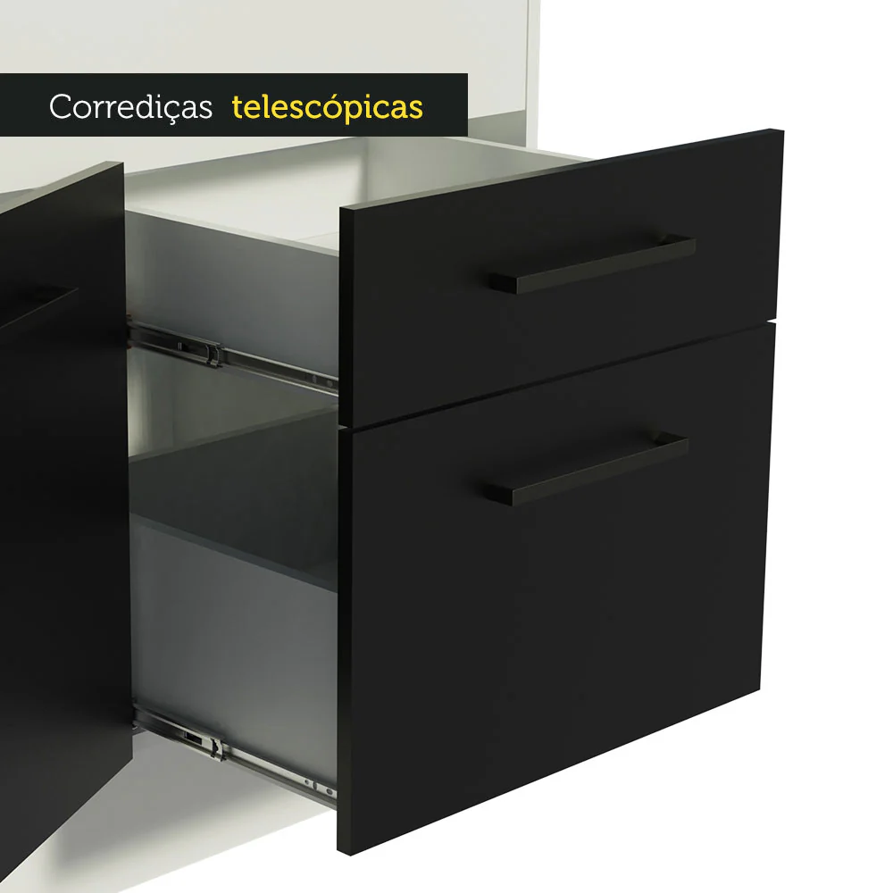 Balcão Madesa Agata 150 cm 2 Portas e 2 Gavetas (Com Tampo) Branco/Preto - Image 6