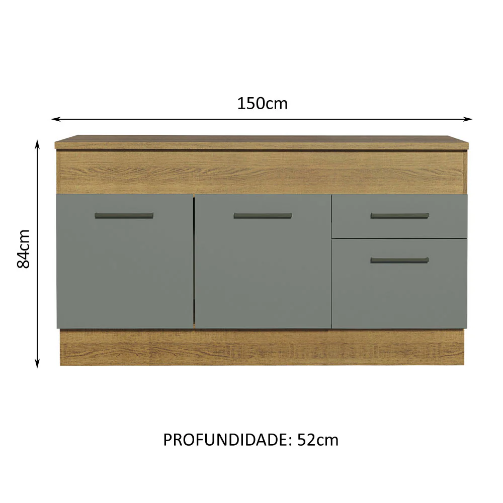 Balcão Madesa Agata 150 cm 2 Portas e 2 Gavetas (Com Tampo) Rustic/Cinza - Image 3