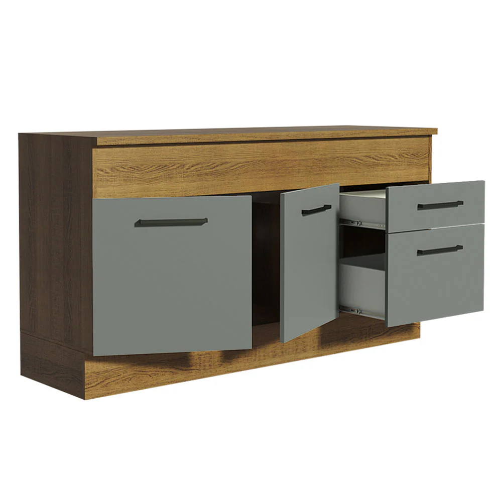 Balcão Madesa Agata 150 cm 2 Portas e 2 Gavetas (Com Tampo) Rustic/Cinza - Image 4