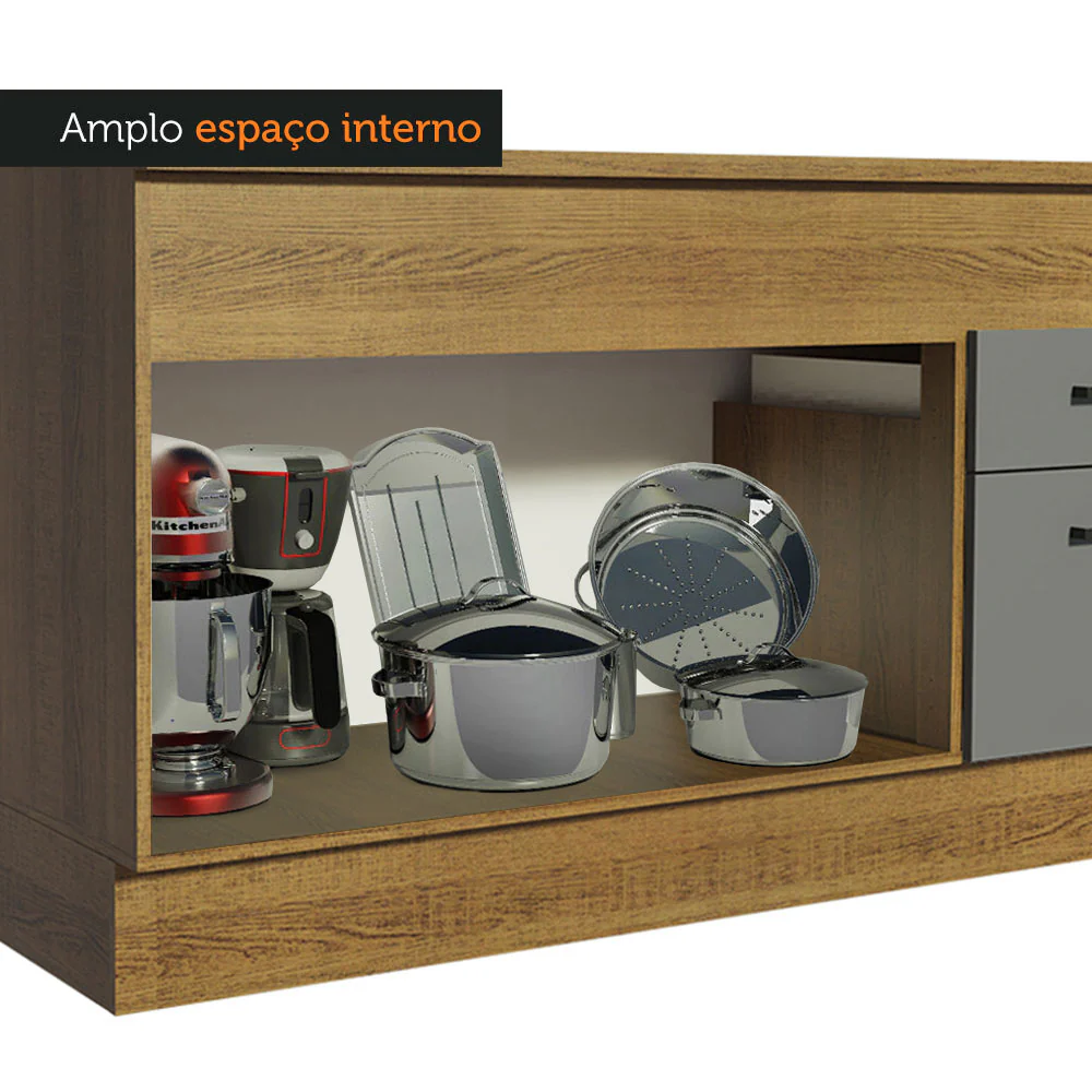 Balcão Madesa Agata 150 cm 2 Portas e 2 Gavetas (Com Tampo) Rustic/Cinza - Image 8
