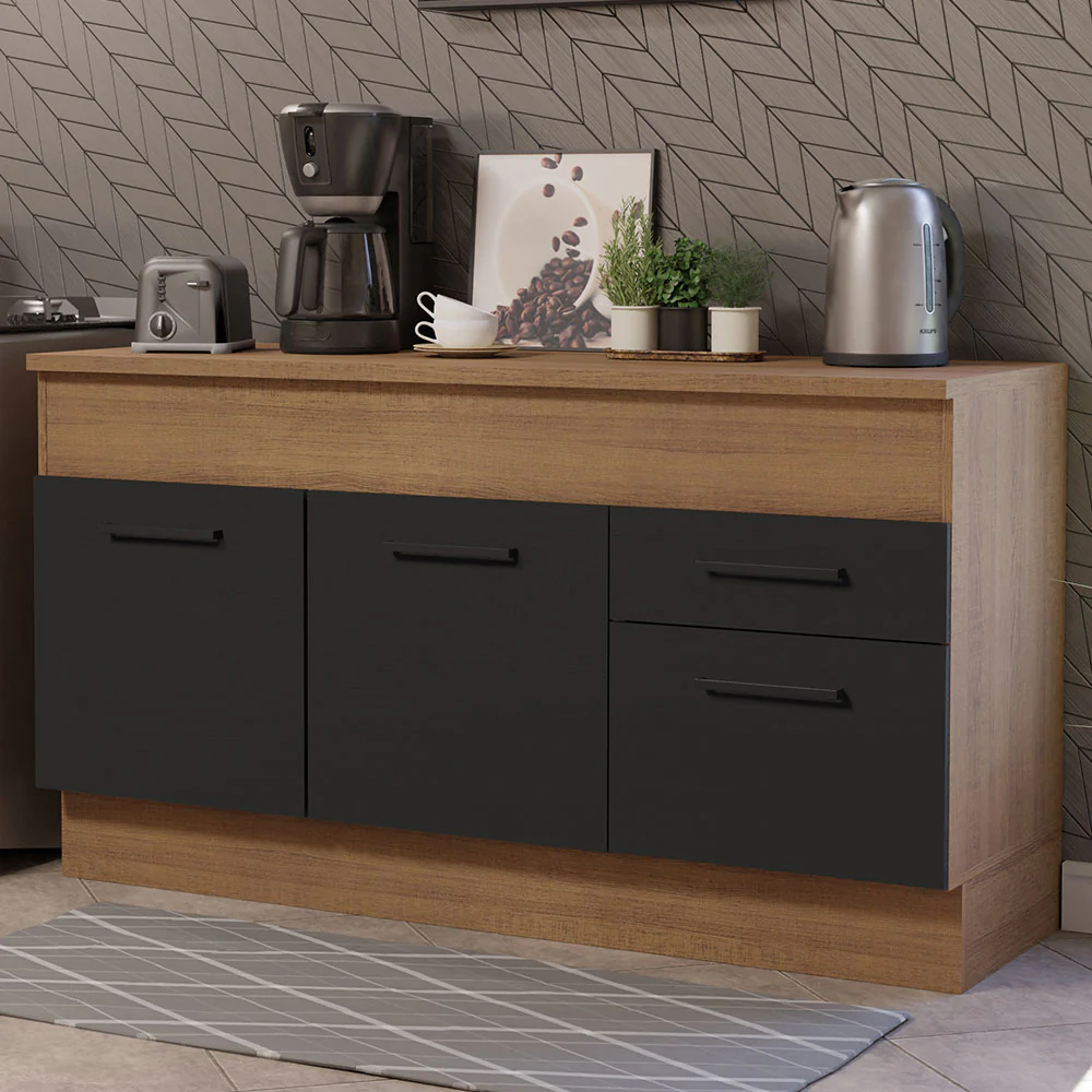 Balcão Madesa Agata 150 cm 2 Portas e 2 Gavetas (Com Tampo) Rustic/Preto - Image 2