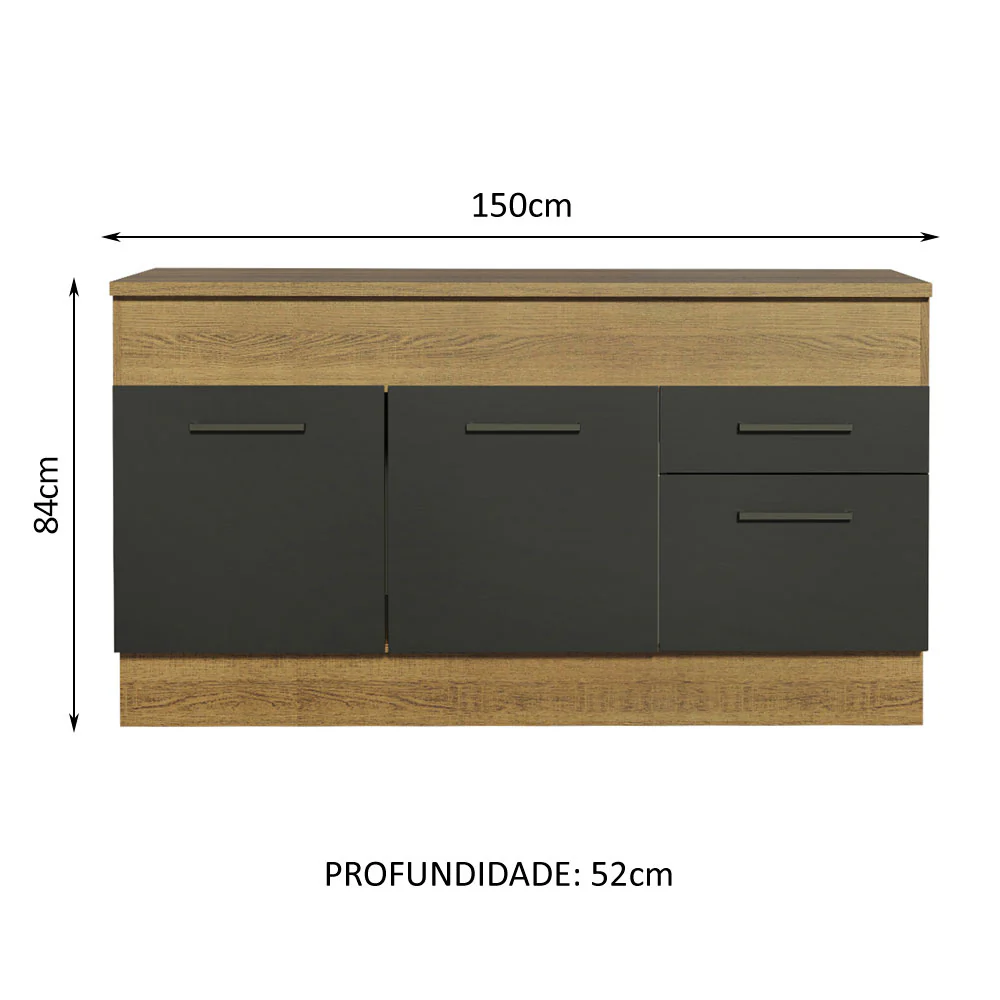 Balcão Madesa Agata 150 cm 2 Portas e 2 Gavetas (Com Tampo) Rustic/Preto - Image 3