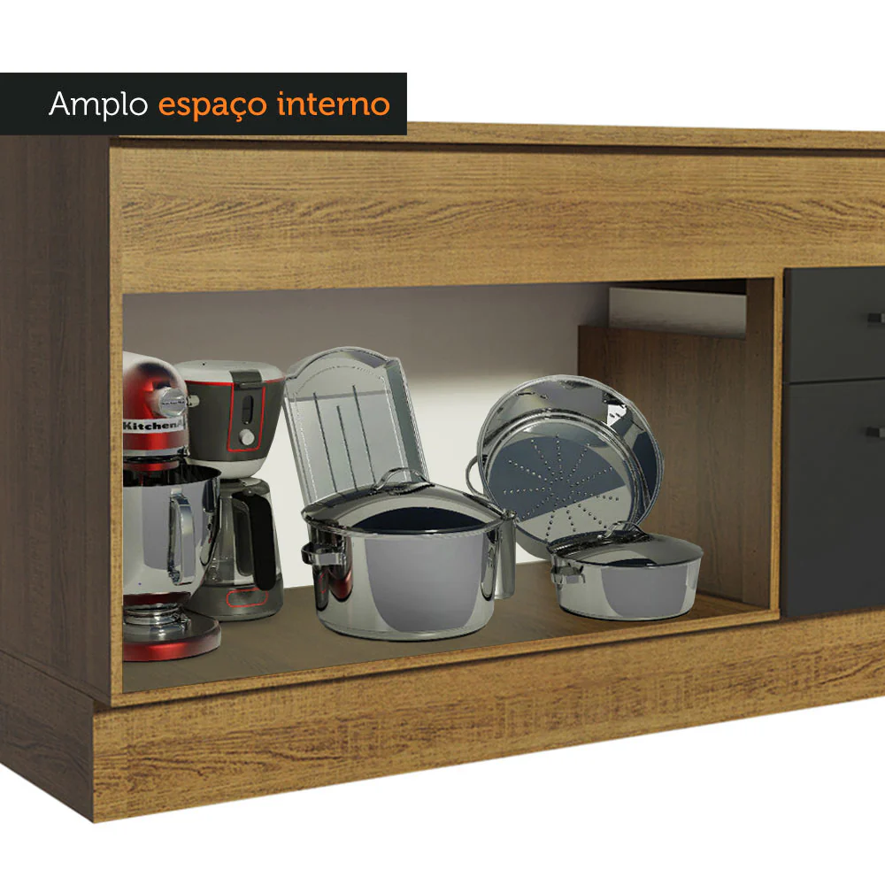 Balcão Madesa Agata 150 cm 2 Portas e 2 Gavetas (Com Tampo) Rustic/Preto - Image 8