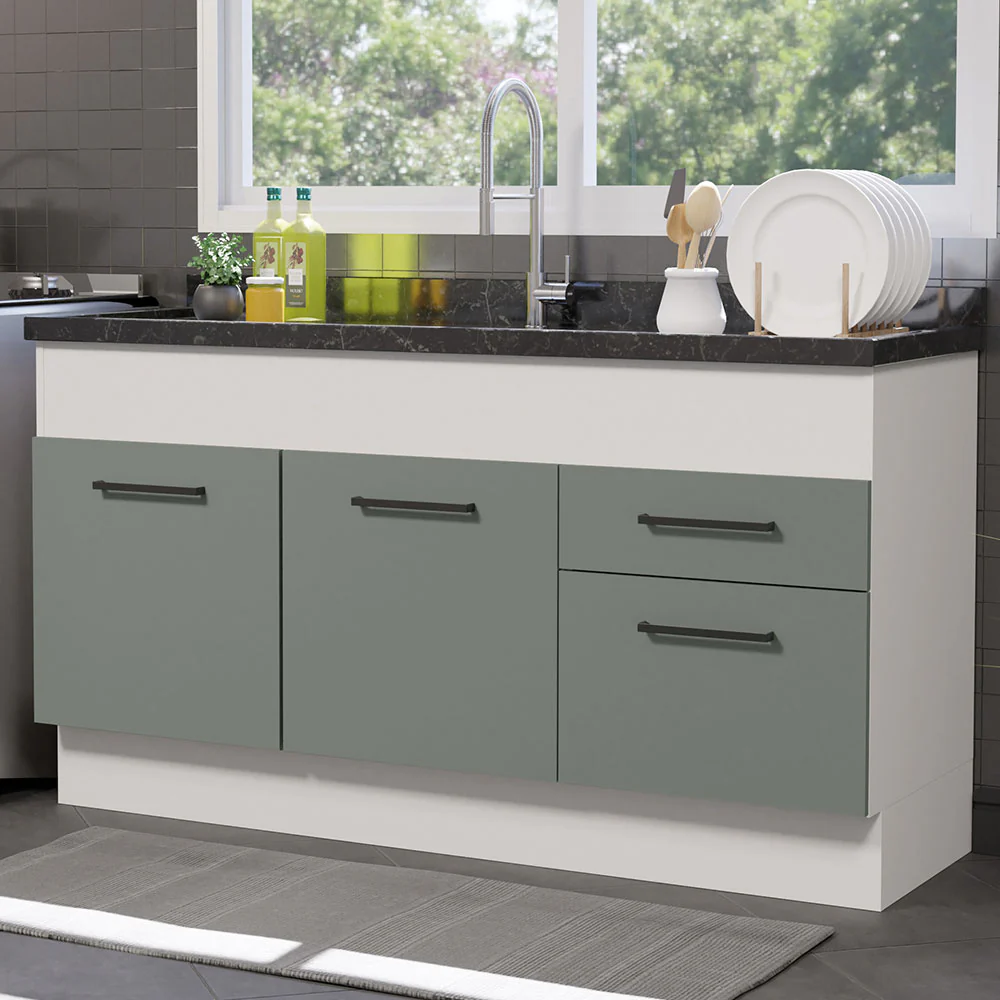 Balcão de Pia Madesa Agata 150 cm 2 Portas e 2 Gavetas (Sem Tampo e Pia) Branco/Cinza - Image 2