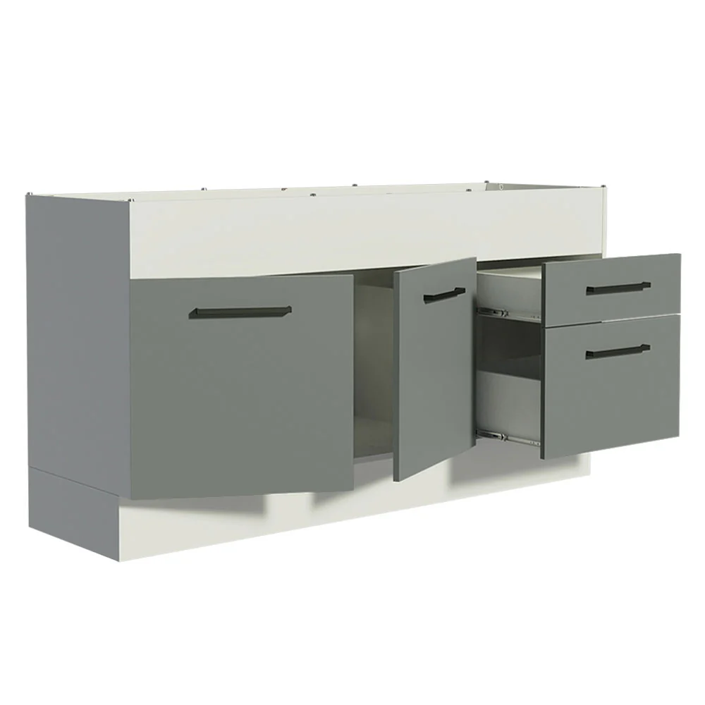 Balcão de Pia Madesa Agata 150 cm 2 Portas e 2 Gavetas (Sem Tampo e Pia) Branco/Cinza - Image 4