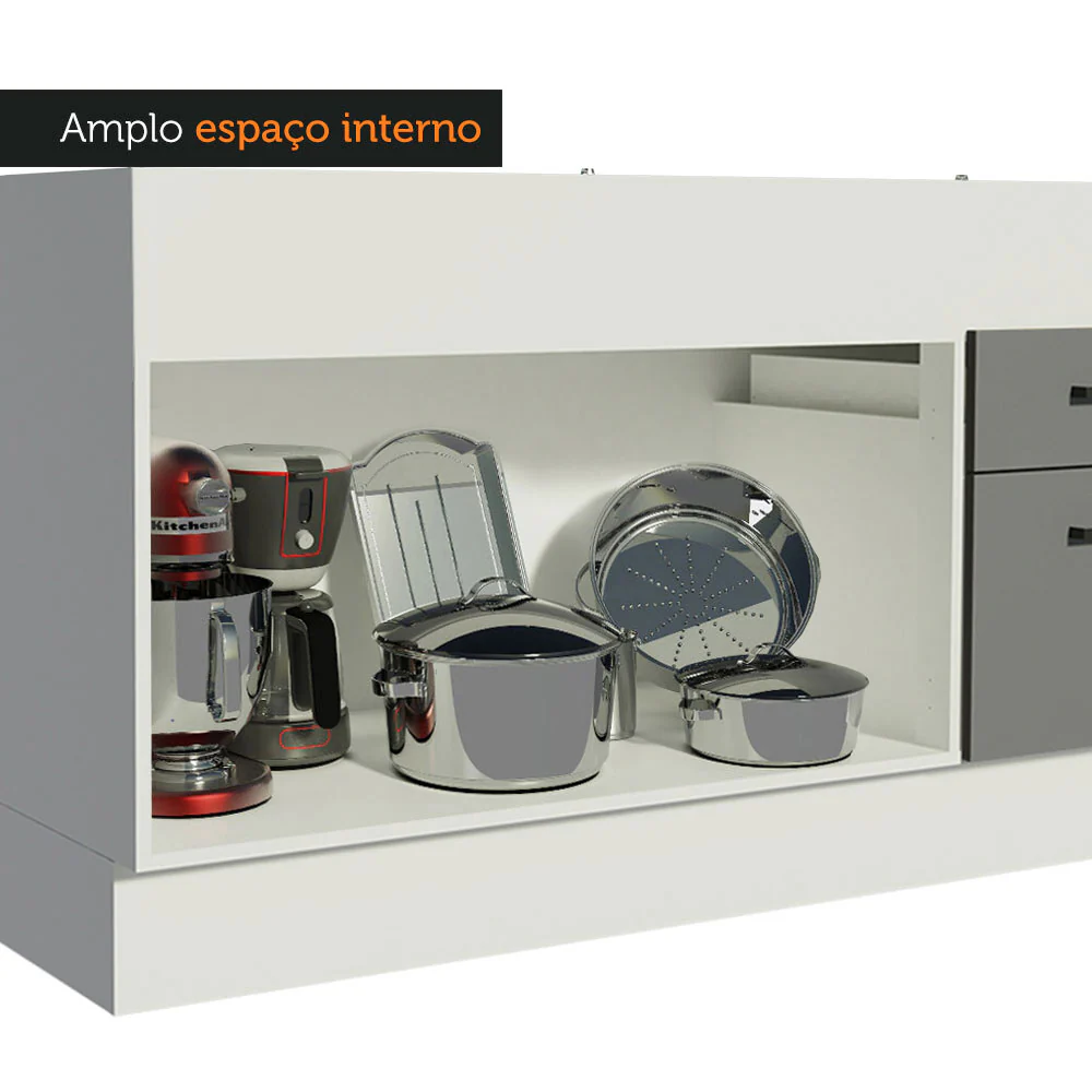 Balcão de Pia Madesa Agata 150 cm 2 Portas e 2 Gavetas (Sem Tampo e Pia) Branco/Cinza - Image 7