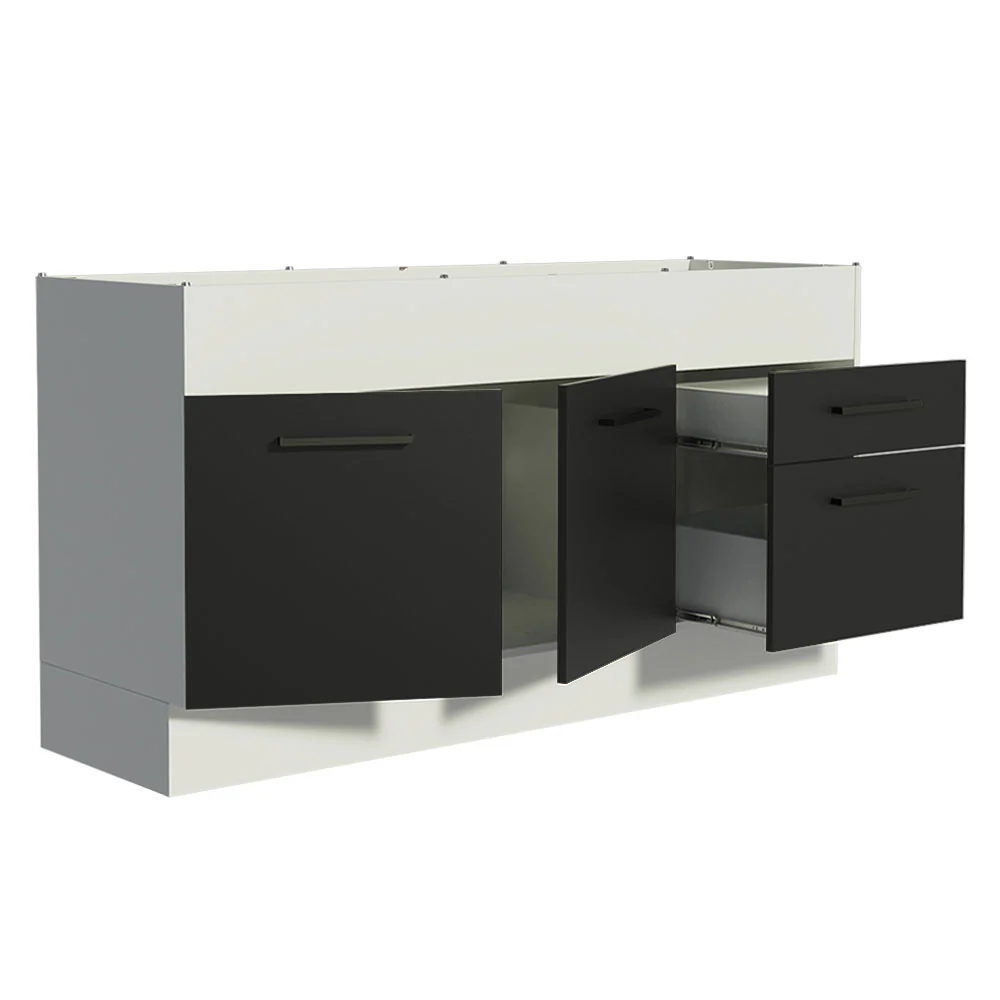 Balcão de Pia Madesa Agata 150 cm 2 Portas e 2 Gavetas (Sem Tampo e Pia) Branco/Preto - Image 4