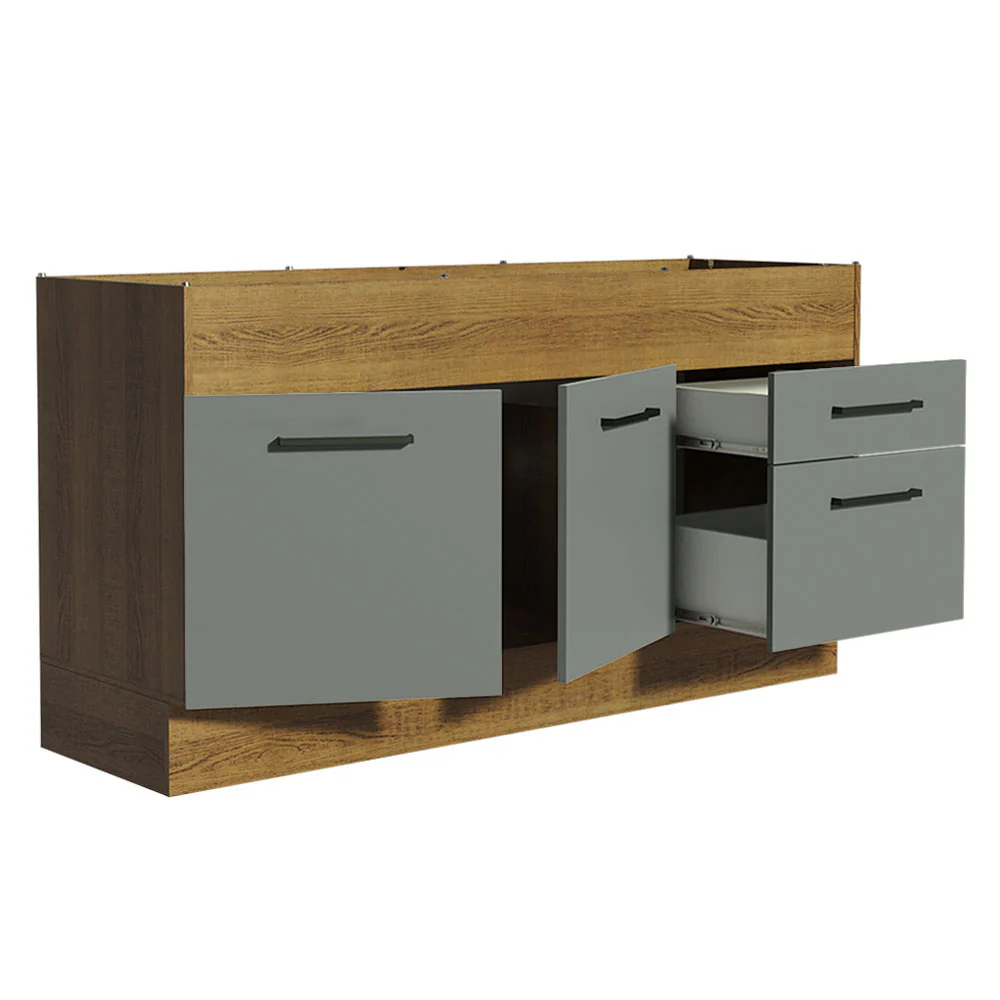 Balcão de Pia Madesa Agata 150 cm 2 Portas e 2 Gavetas (Sem Tampo e Pia) Rustic/Cinza - Image 4