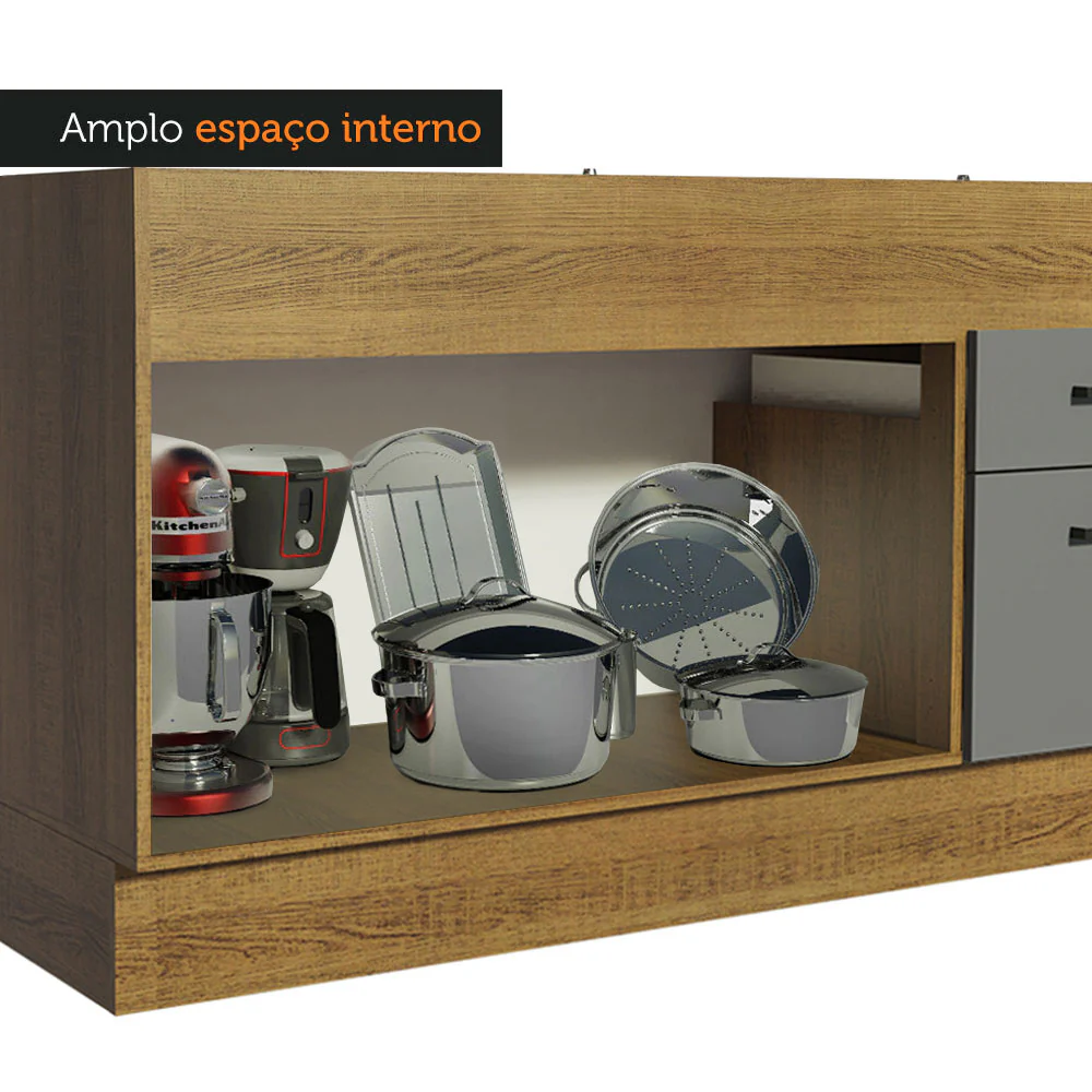 Balcão de Pia Madesa Agata 150 cm 2 Portas e 2 Gavetas (Sem Tampo e Pia) Rustic/Cinza - Image 7